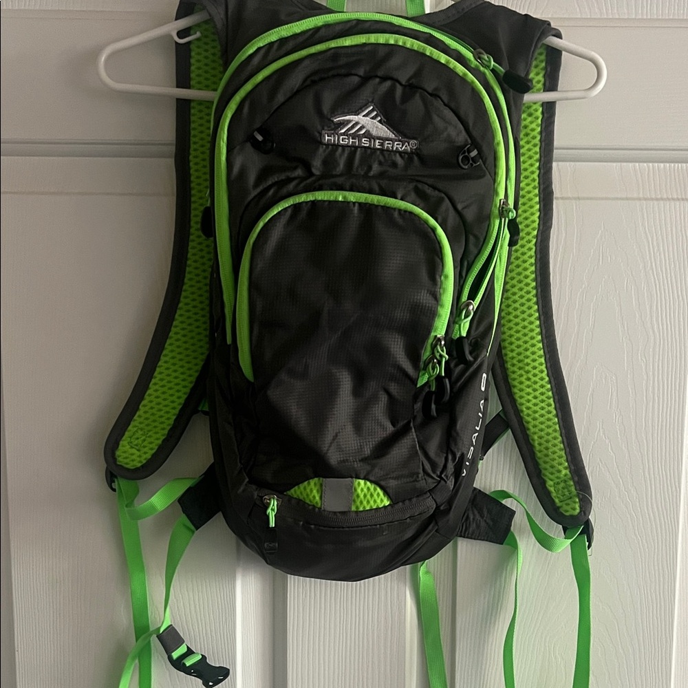 High Sierra Black and Bright Green Water Backpack